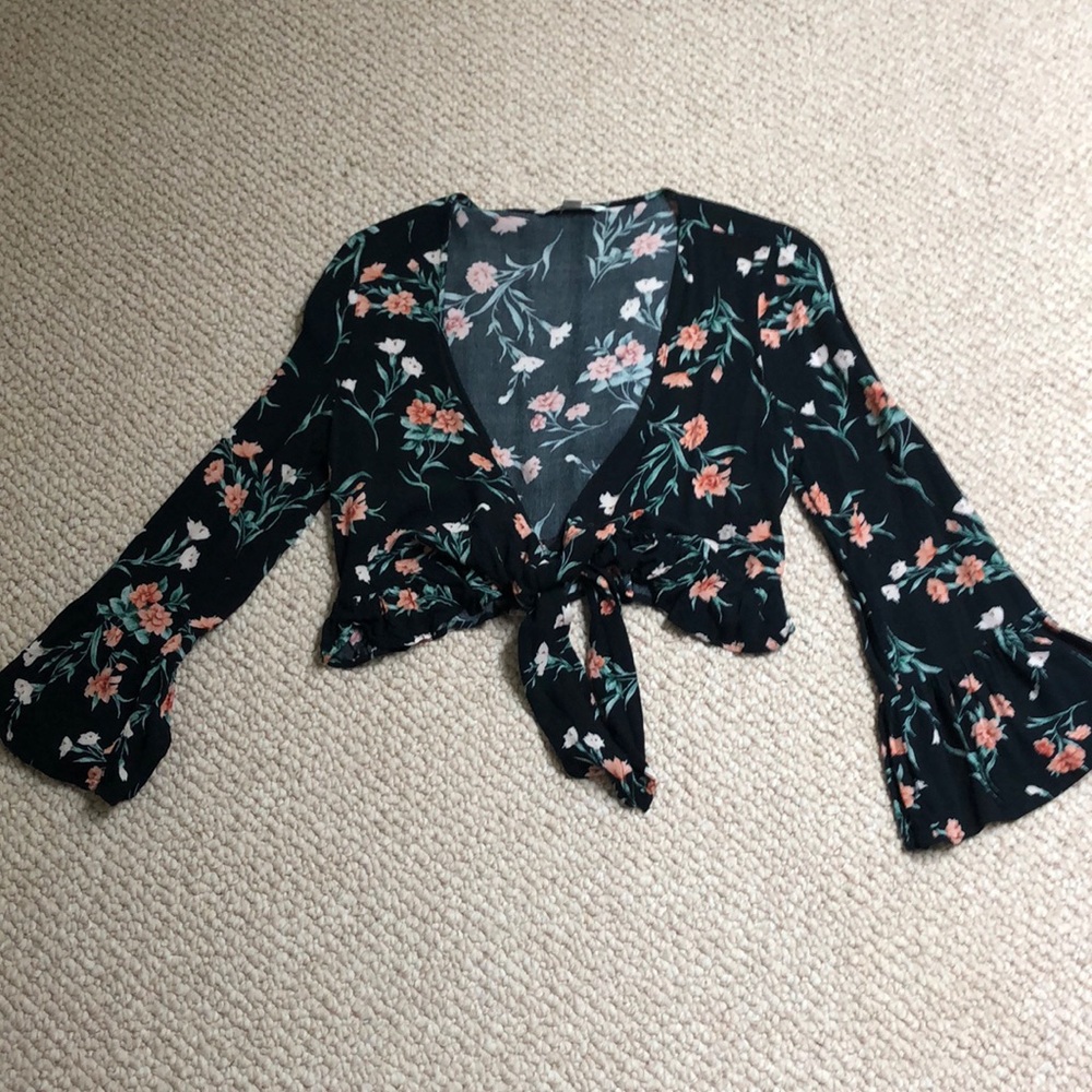 Floral Crop Top Tie In Front